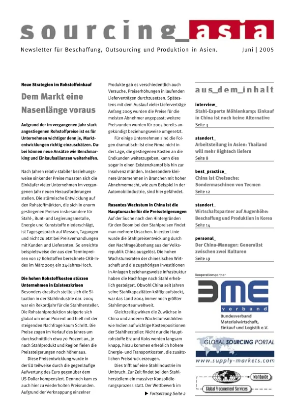Sourcing Asia 2005/06 – Newsletter für Beschaffung, Outsourcing und Produktion in Asien
